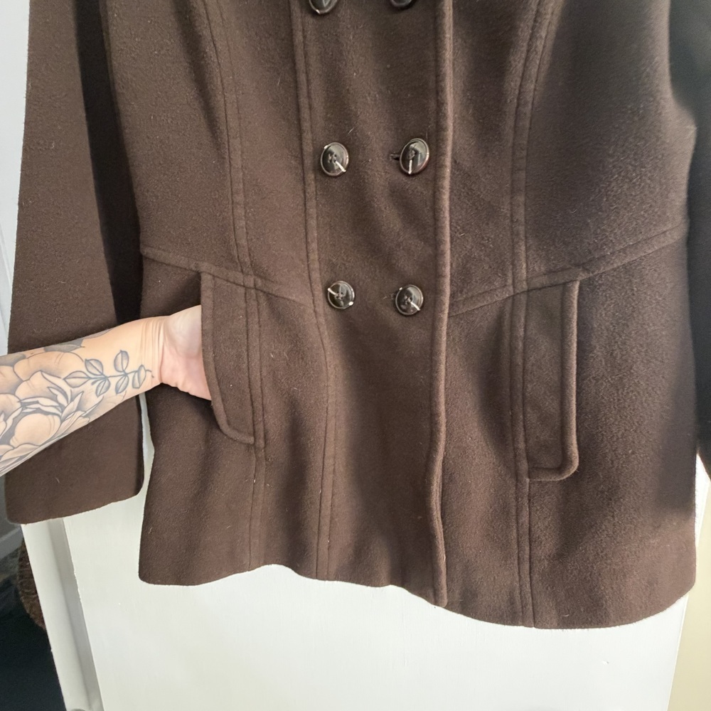 Anne Klein Chocolate Brown Pea Coat Size XL - Picture 3 of 11